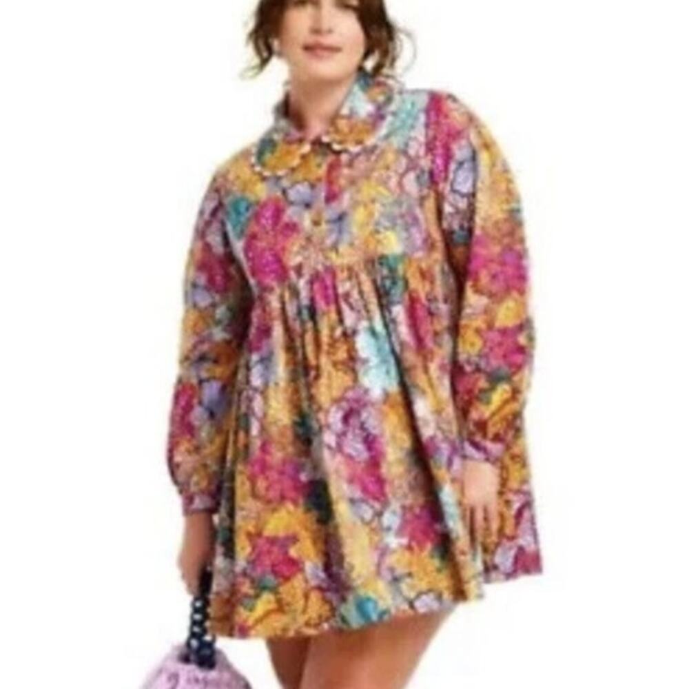 Kika Vargas X Target Anemone Floral Babydoll Dress Size 1X Mini Cottagecore Boho